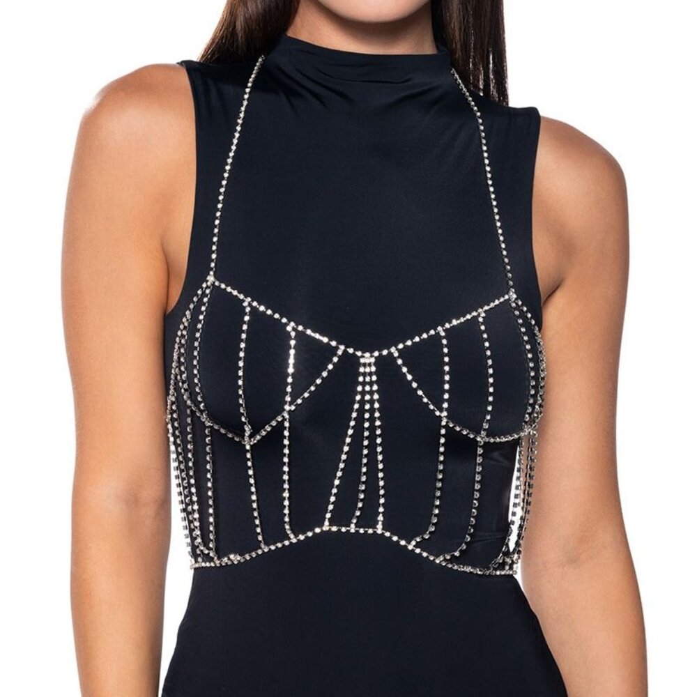 Callie Corset: Rhinestone Silver Bodychain